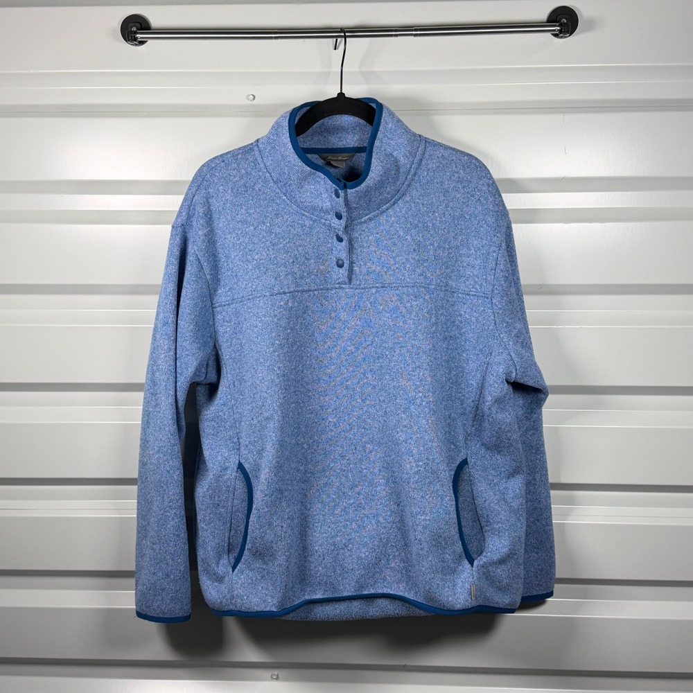 Eddie Bauer Women's XL Blue Heathered Snap Neck Fleece Pullover Mock Neck